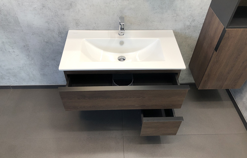 Тумба с раковиной Comforty Франкфурт 00004150657 90 см (дуб шоколадно-коричневый) подвесная