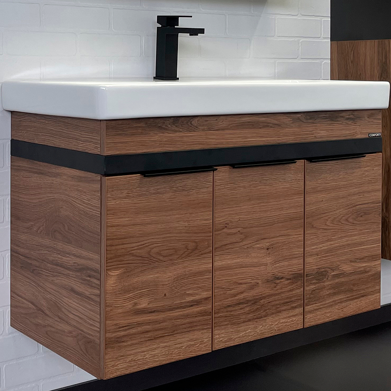 Тумба с раковиной Comforty Соло 00-00010979 90 см (дуб тёмно-коричневый) подвесная