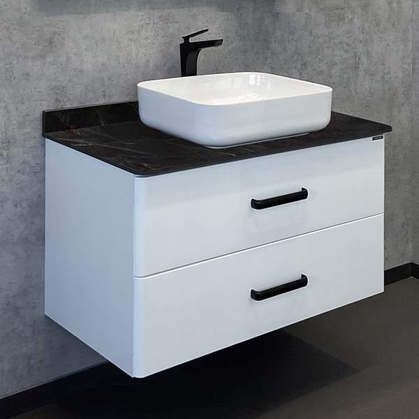 Тумба с раковиной Comforty Амстердам 00-00014001 95 см (белый/черный мрамор) подвесная