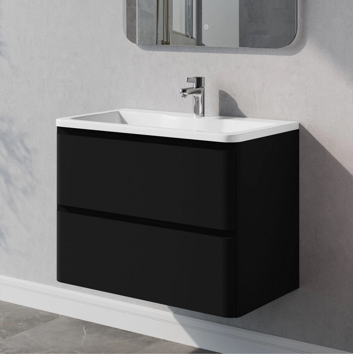 Тумба под раковину Итана Roberto 4657836466485 80 см (черный софт матовый) подвесная
