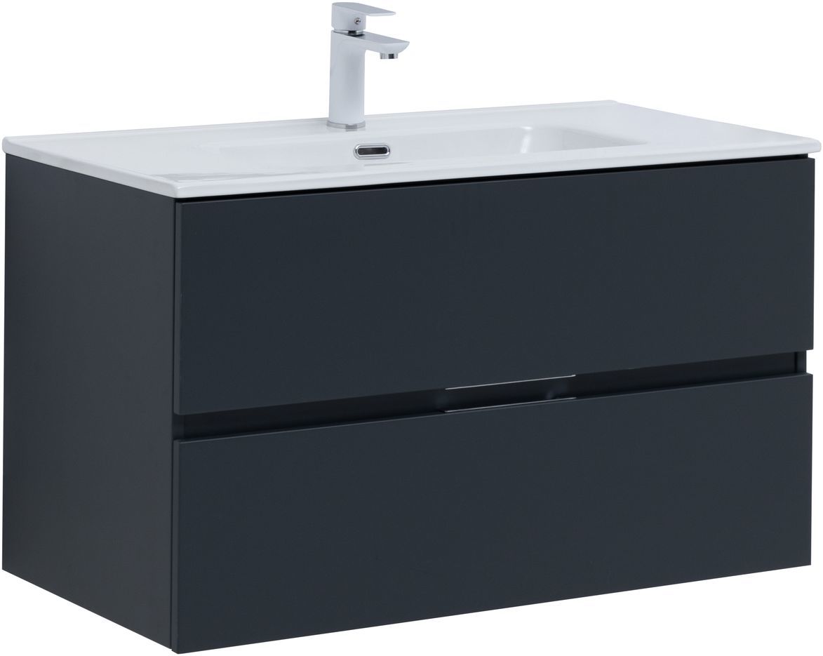 Тумба под раковину Aquanet Алвита New 303919 90 см (антрацит) 2 ящика, подвесная