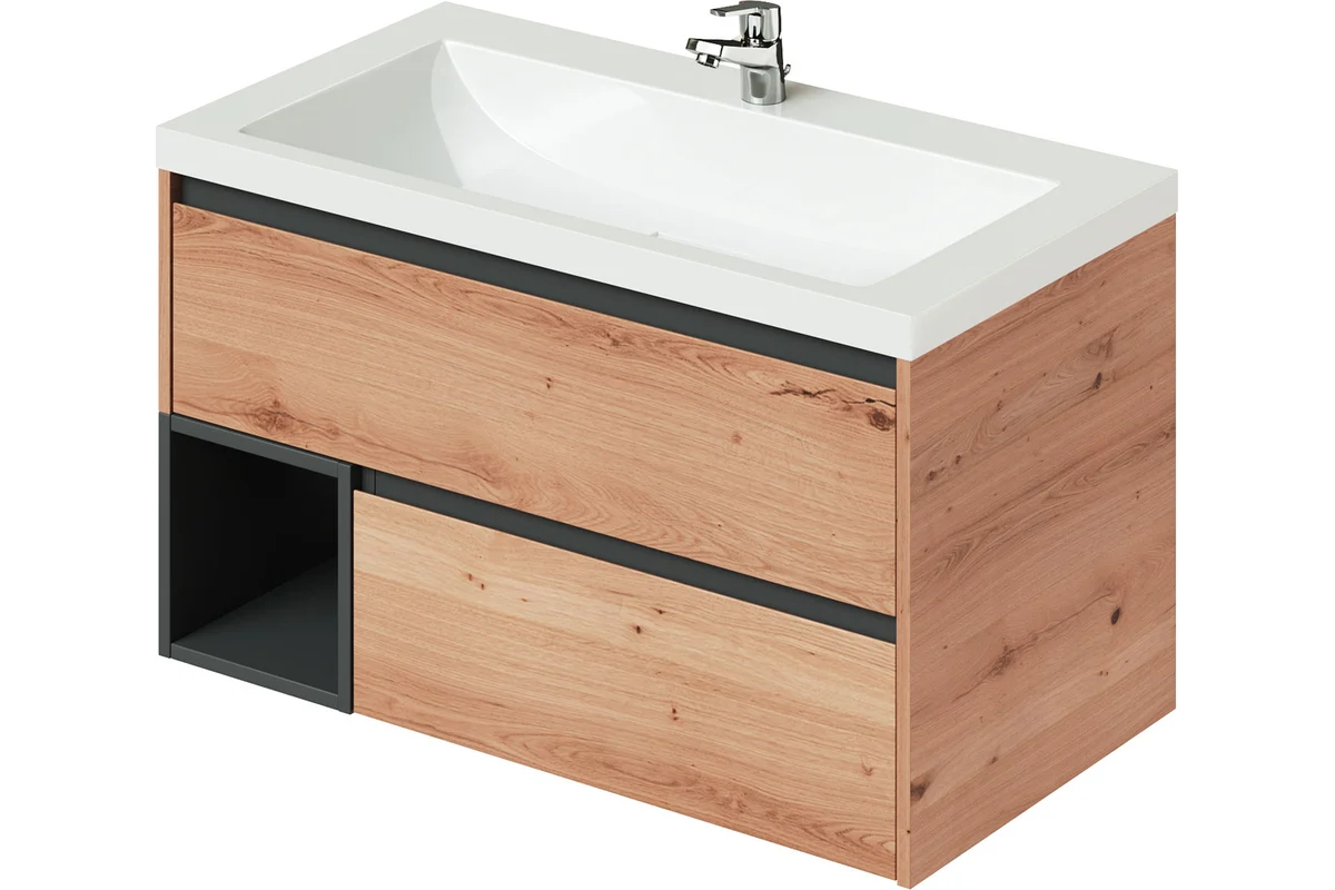 Тумба с раковиной Итана Amelia 2.0 4657792957607 90 см (дуб эвок прибрежный) подвесная