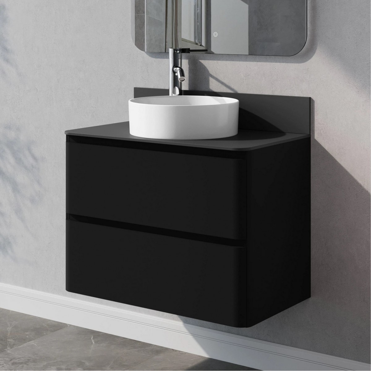 Тумба со столешницей Итана Roberto 4657836466478 80 см (черный софт матовый) подвесная