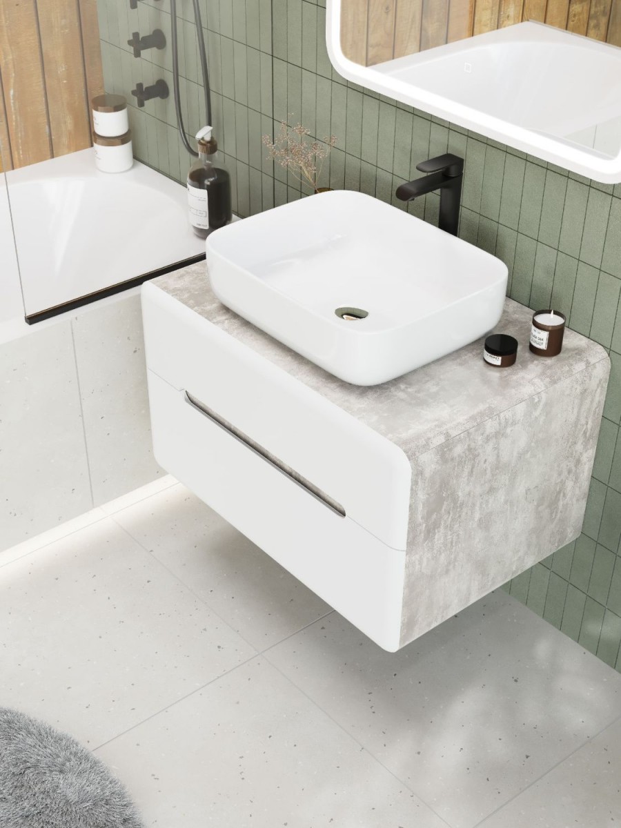 Тумба под раковину Art&Max Genova AM-Genova-800-2C-SO-CH 80 см (бетон хафит/белый) подвесная