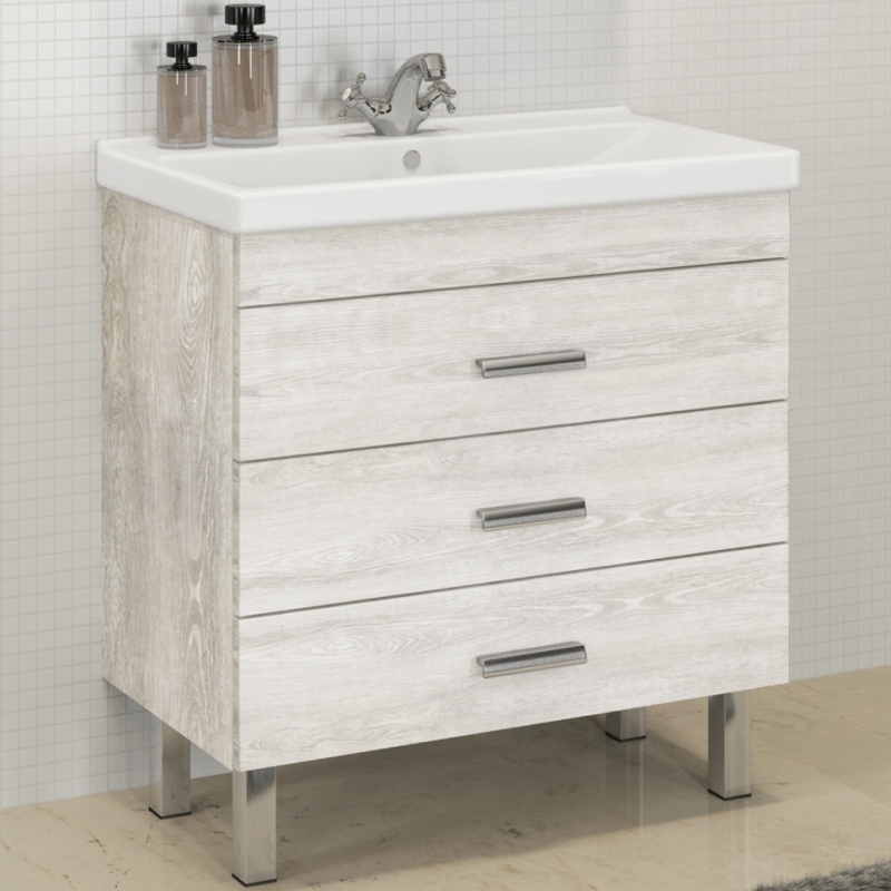 Тумба с раковиной Comforty Никосия Н 00004142204 80 см (дуб белый) напольная