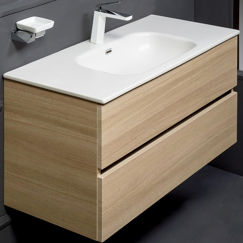 Тумба под раковину ArmadiArt Vallessi 837-080-L 80 см (дуб светлый матовый) подвесная