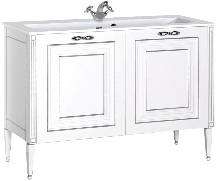 Тумба под раковину Aquanet Паола 120 см (белый/патина серебро) напольная