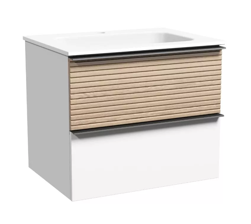 Тумба под раковину Sancos Delta DL100W 100 см (дуб/белый матовый) 2 ящика, подвесная