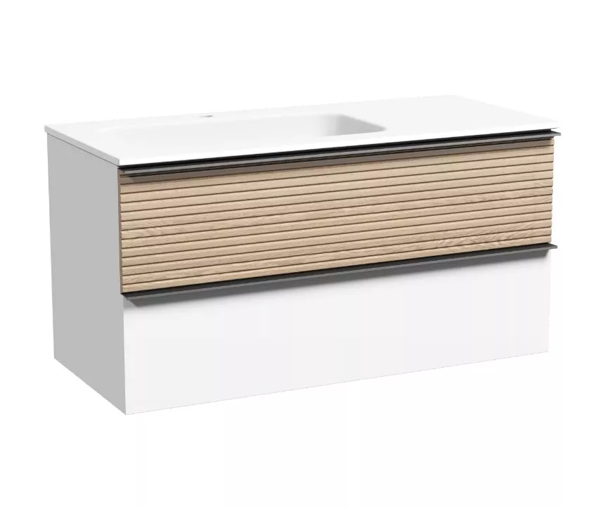 Тумба под раковину Sancos Delta DL100LW 100 см (дуб/белый матовый) 2 ящика, подвесная L