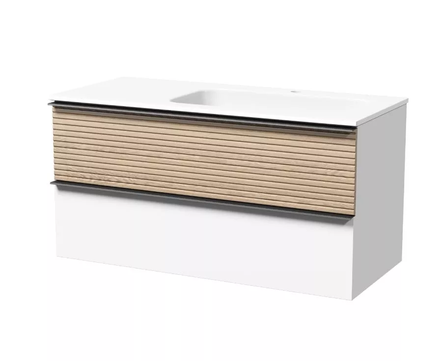 Тумба под раковину Sancos Delta DL100RW 100 см (дуб/белый матовый) 2 ящика, подвесная R