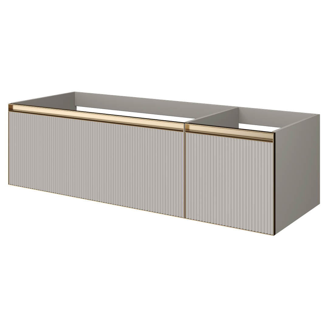 Тумба под раковину ArmadiArt Quatro 2 790-M2-140-CM-RIB-MG 140 см (кашемир рифлёный/золото матовое) подвесная