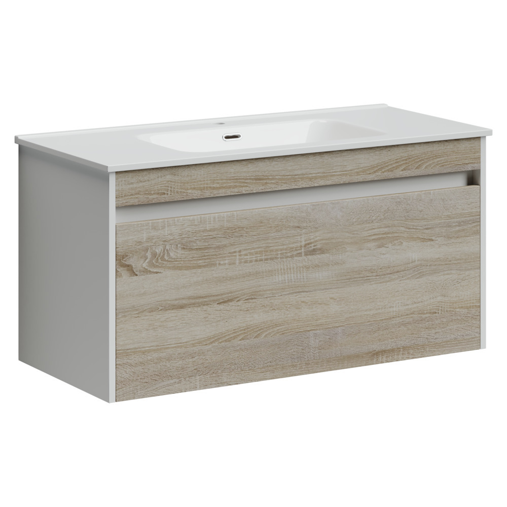 Тумба под раковину Sancos Smart SM100E 100 см (дуб бардолино/белый матовый) подвесная
