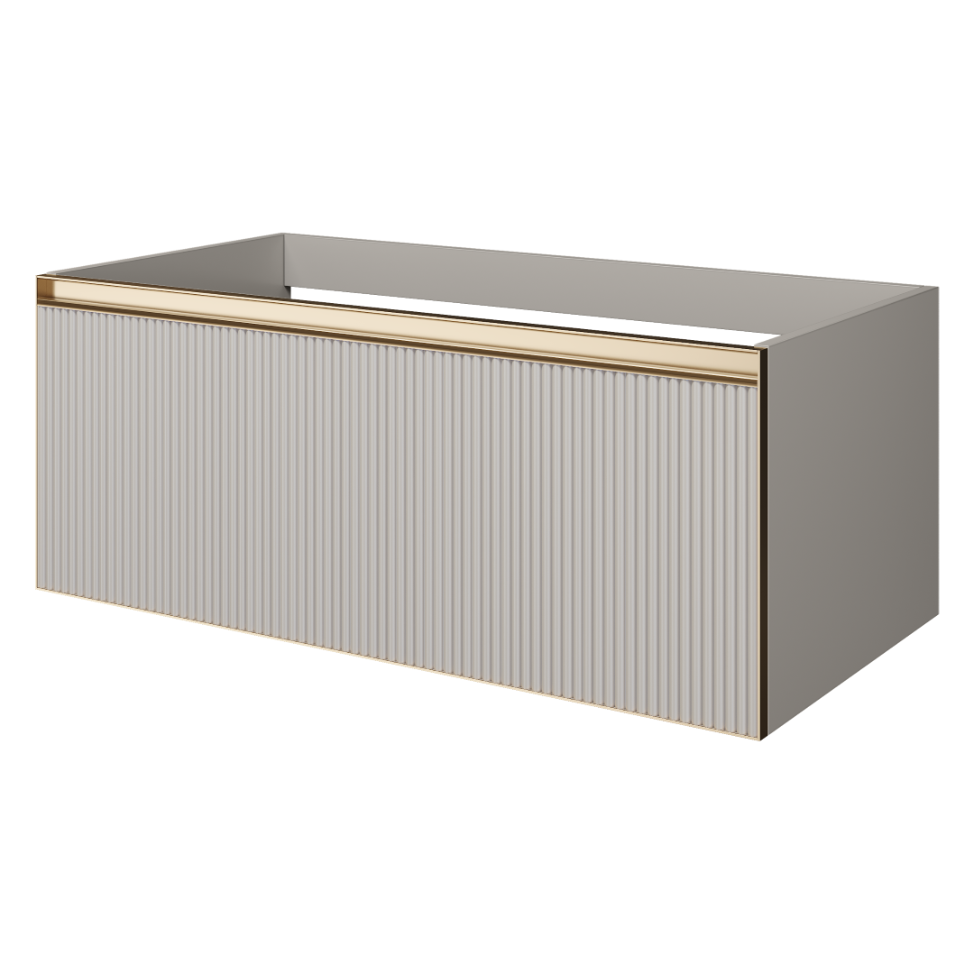 Тумба под раковину ArmadiArt Quatro 790-M1-100-CM-RIB-MG 100 см (кашемир рифлёный/золото матовое) подвесная