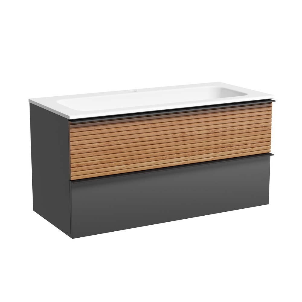 Тумба под раковину Sancos Delta DL100GR 100 см (дуб/графит матовый) 2 ящика, подвесная