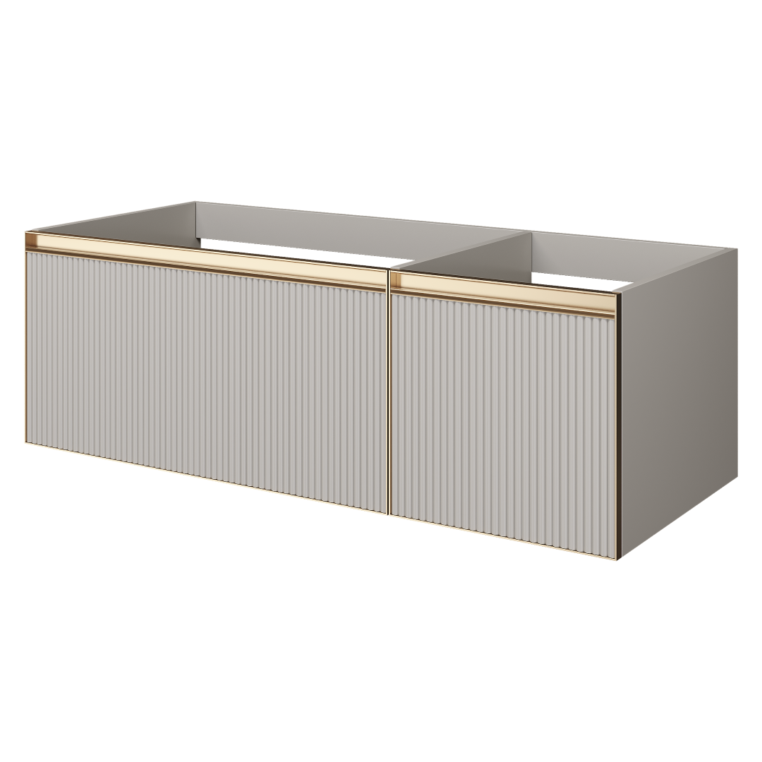 Тумба под раковину ArmadiArt Quatro 2 790-M2-120-CM-RIB-MG 120 см (кашемир рифлёный/золото матовое) подвесная