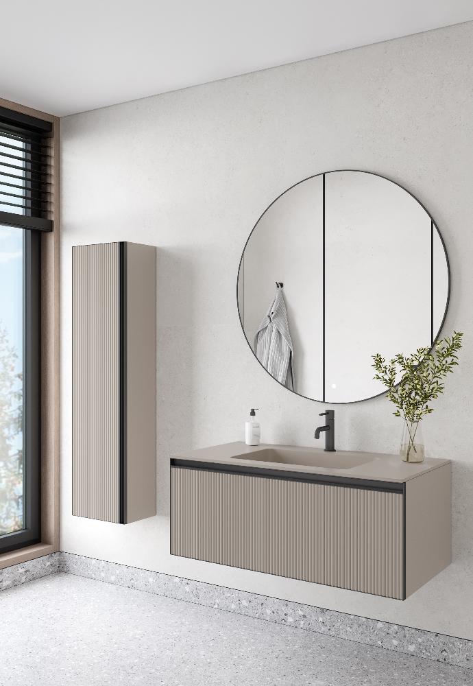 Тумба под раковину ArmadiArt Quatro 790-M1-100-D-RIB-A-LED 100 см (бежевый рифлёный/антрацит) подвесная LED