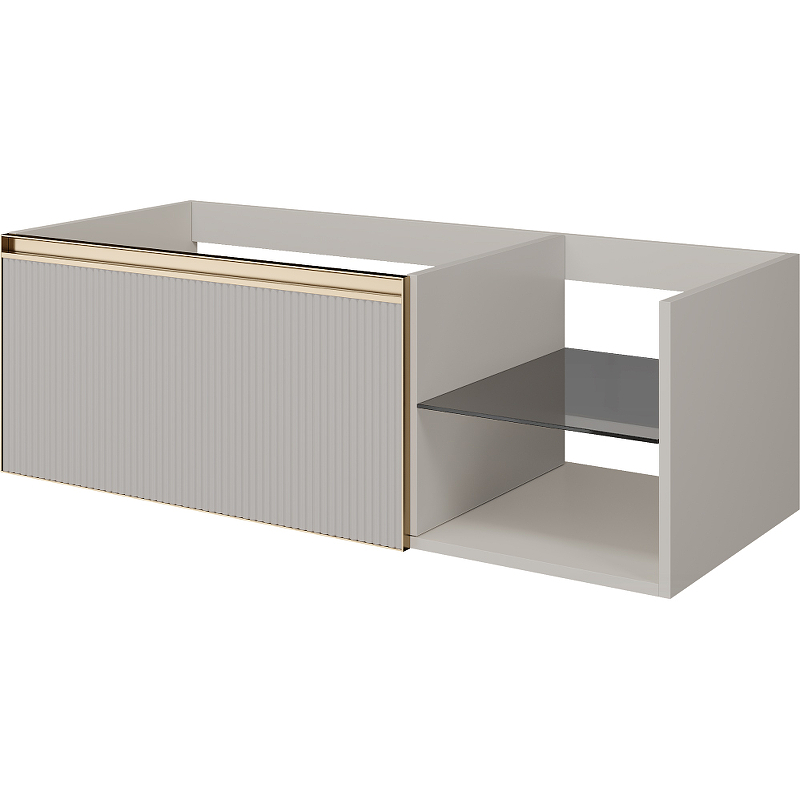 Тумба под раковину ArmadiArt Quatro 6 790-M6-120-CM-RIB-MG 120 см (кашемир рифлёный/золото матовое) подвесная