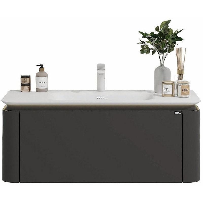 Тумба с раковиной Black&White Universe 9351000 100 см (серый матовый) подвесная