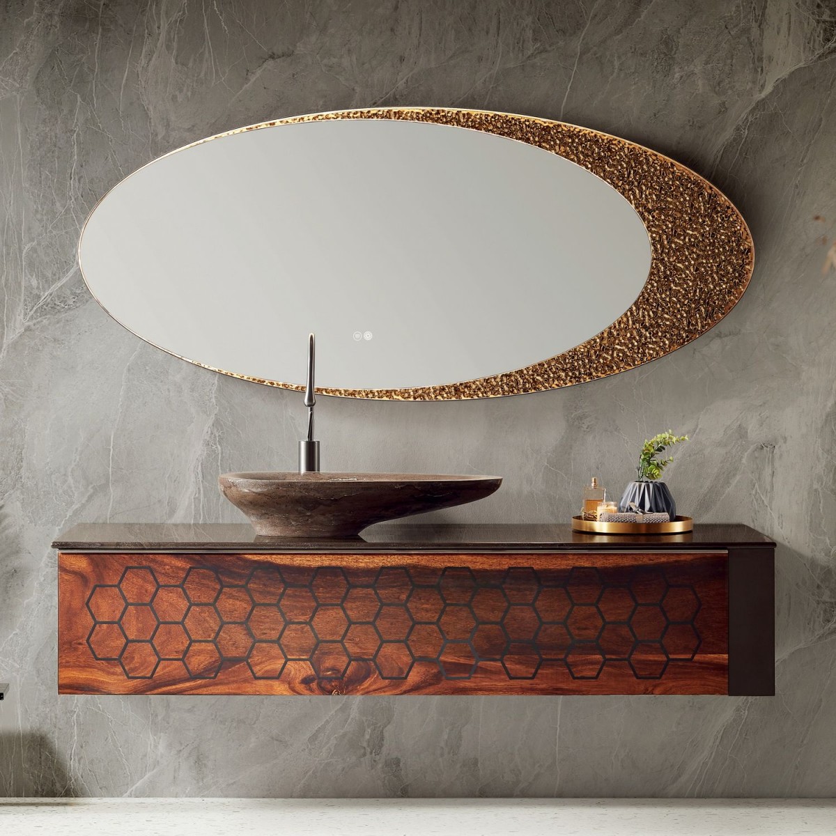 Тумба с раковиной Black&White Gravity 2420AV 170 см (тёмное дерево) подвесная