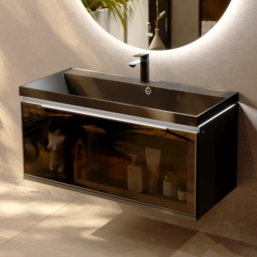 Тумба под раковину Jorno Notte Not.01.100/P/A/JR 100 см (антрацит) подвесная