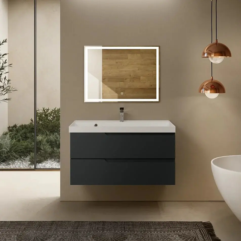 Тумба с раковиной AQUAme S3 AQM900310GM 100 см (антрацит) подвесная