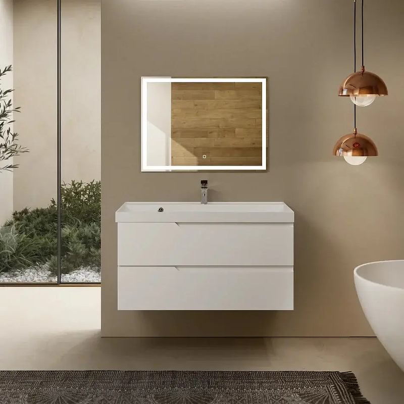 Тумба с раковиной AQUAme S3 AQM900310WH 100 см (белый) подвесная