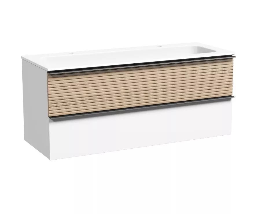 Тумба под раковину Sancos Delta DL120W 120 см (дуб/белый матовый) 2 ящика, подвесная