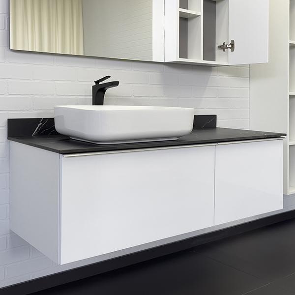 Тумба с раковиной Comforty Милан 00-00014006 120 см (белый/чёрный мрамор) подвесная