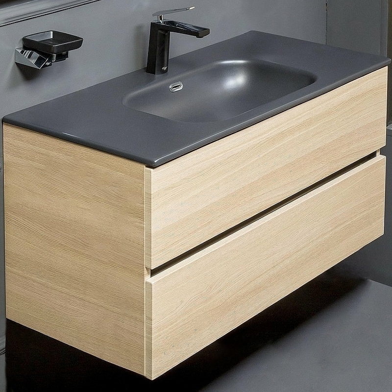 Тумба под раковину ArmadiArt Vallessi 837-120-L 120 см (дуб светлый матовый) подвесная