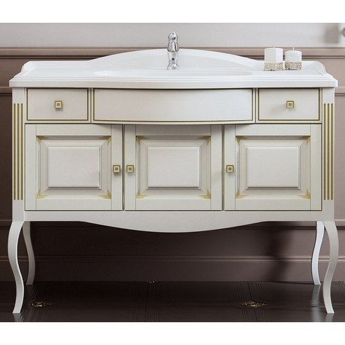 Тумба под раковину Opadiris Лаура Z0000009324 120 см (белый матовый/бежевая патина) напольная