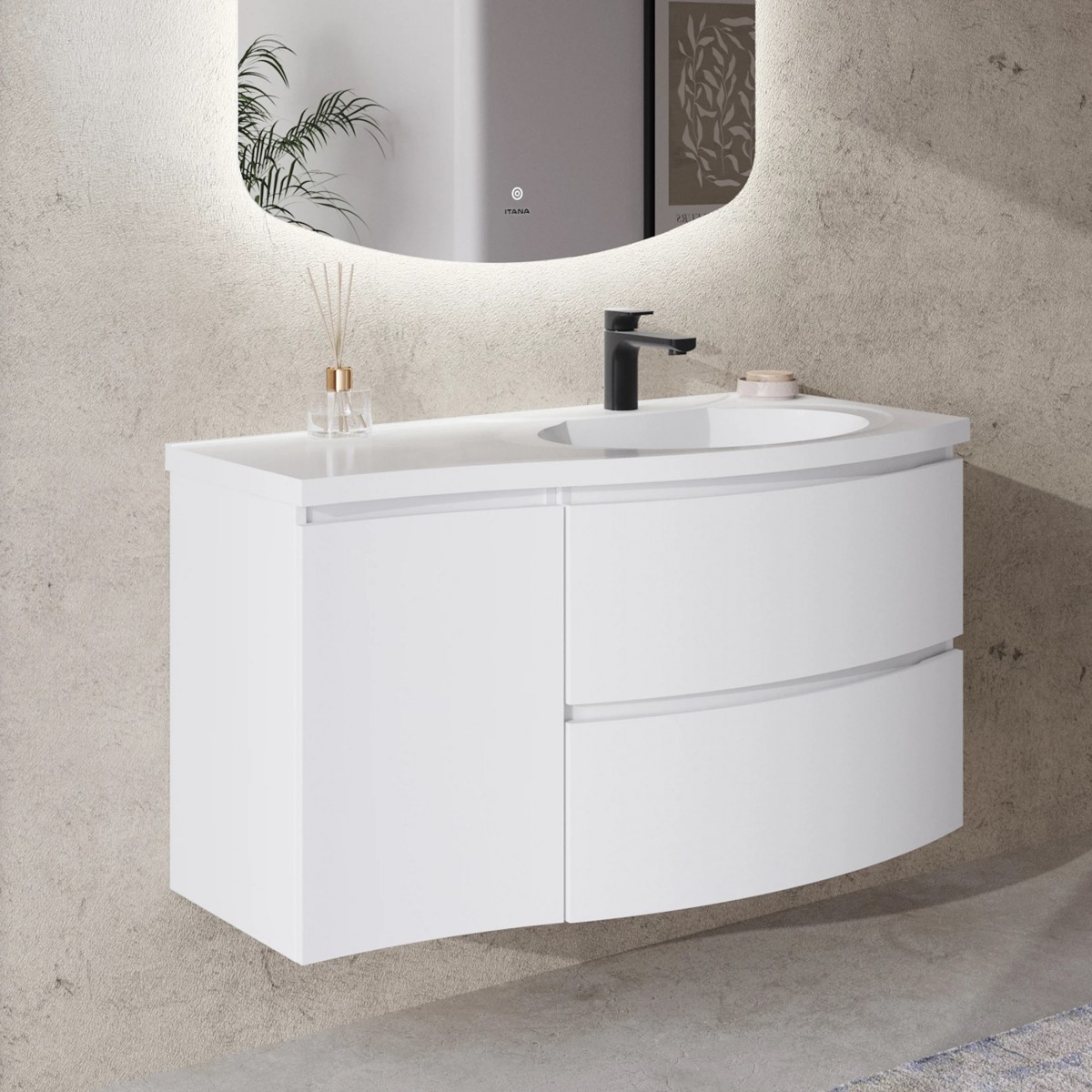 Тумба с раковиной Итана Arko 4657839163336 105 см (эмаль белый матовый) подвесная L