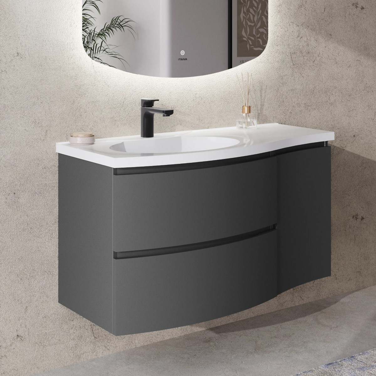 Тумба с раковиной Итана Arko 4657839163374 105 см (эмаль графит матовый) подвесная R