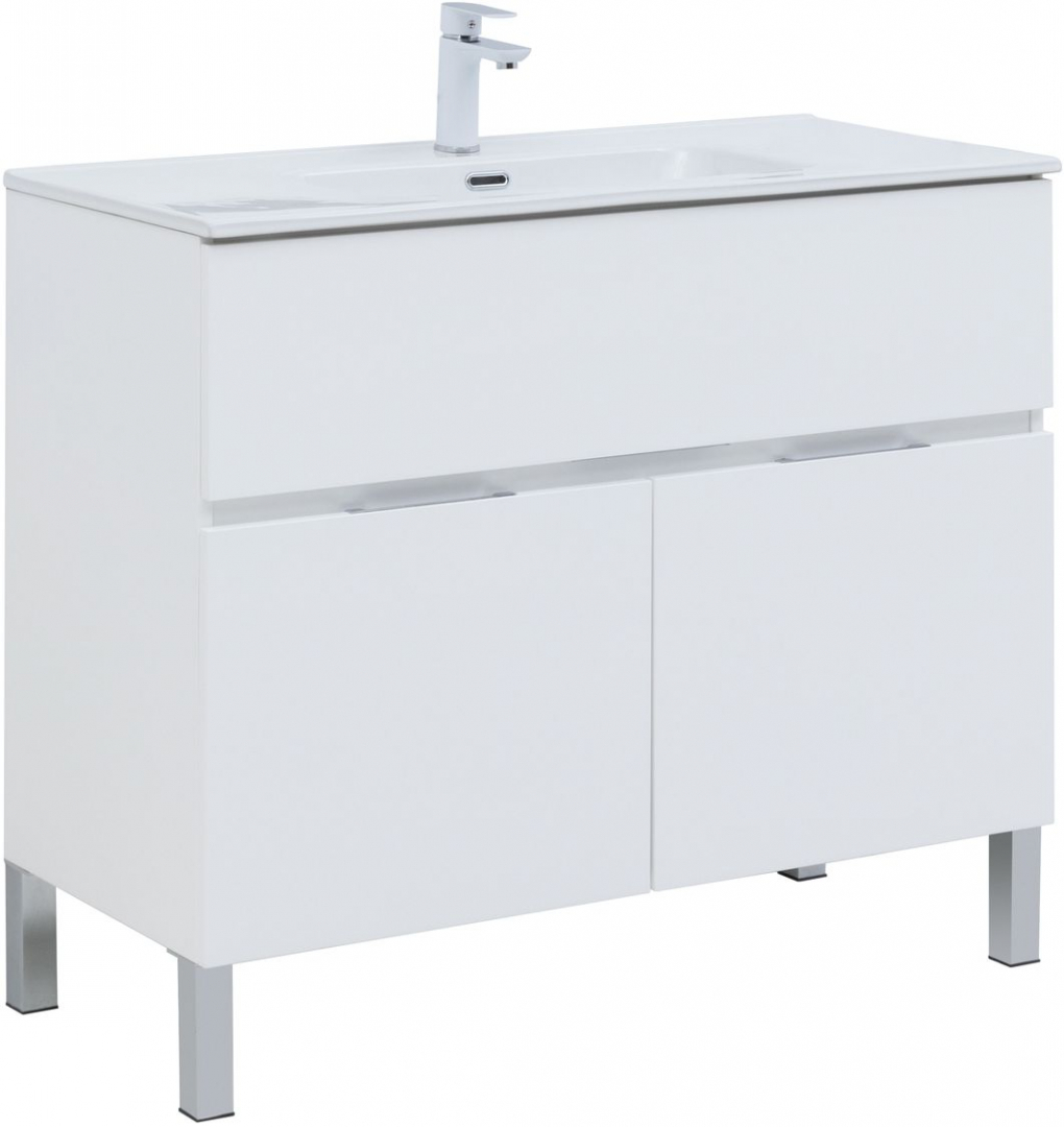 Тумба под раковину Aquanet Алвита New 277554 100 см (белый матовый) 1 ящик 2 дверцы, напольная