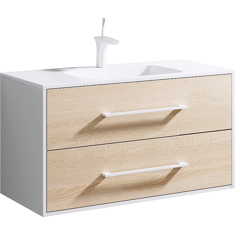Тумба под раковину Aqwella Маями MAI0110 100 см (белый/дуб сонома) подвесная