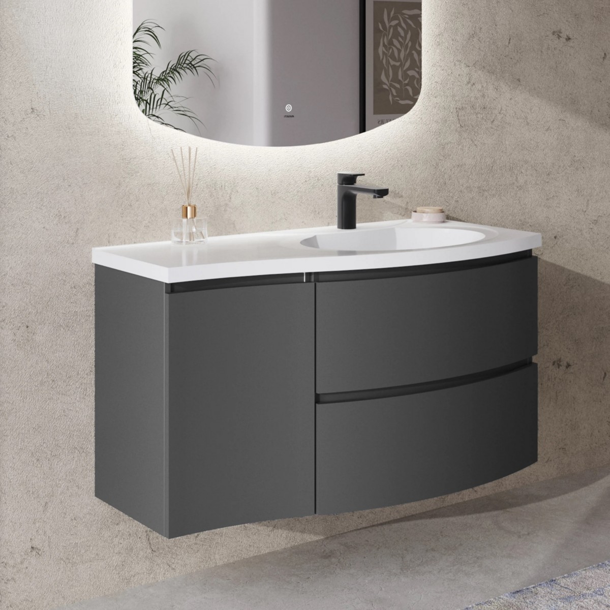 Тумба с раковиной Итана Arko 4657839163329 105 см (эмаль графит матовый) подвесная L