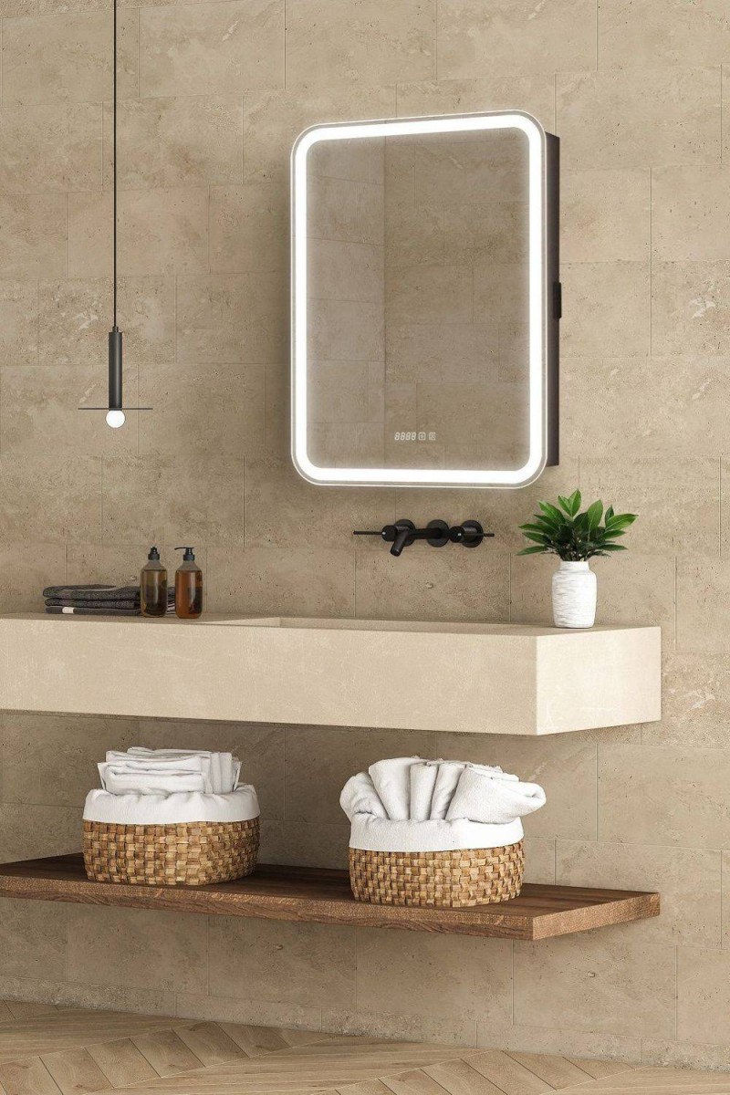 Зеркальный шкаф Art&Max Platino R AM-Pla-600-800-1D-R-DS-FC-H-T-Grey 600*800 мм (LED, подогрев, часы) антрацит R