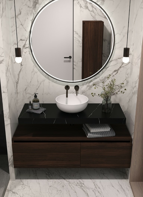 Столешница под раковину ArmadiArt Flat 869-100-NM 101 см (чёрный мрамор)