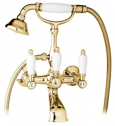 Смеситель для ванны с душем Cezares FIRST-VD-03/24-Bi (золото 24 карат/белый)