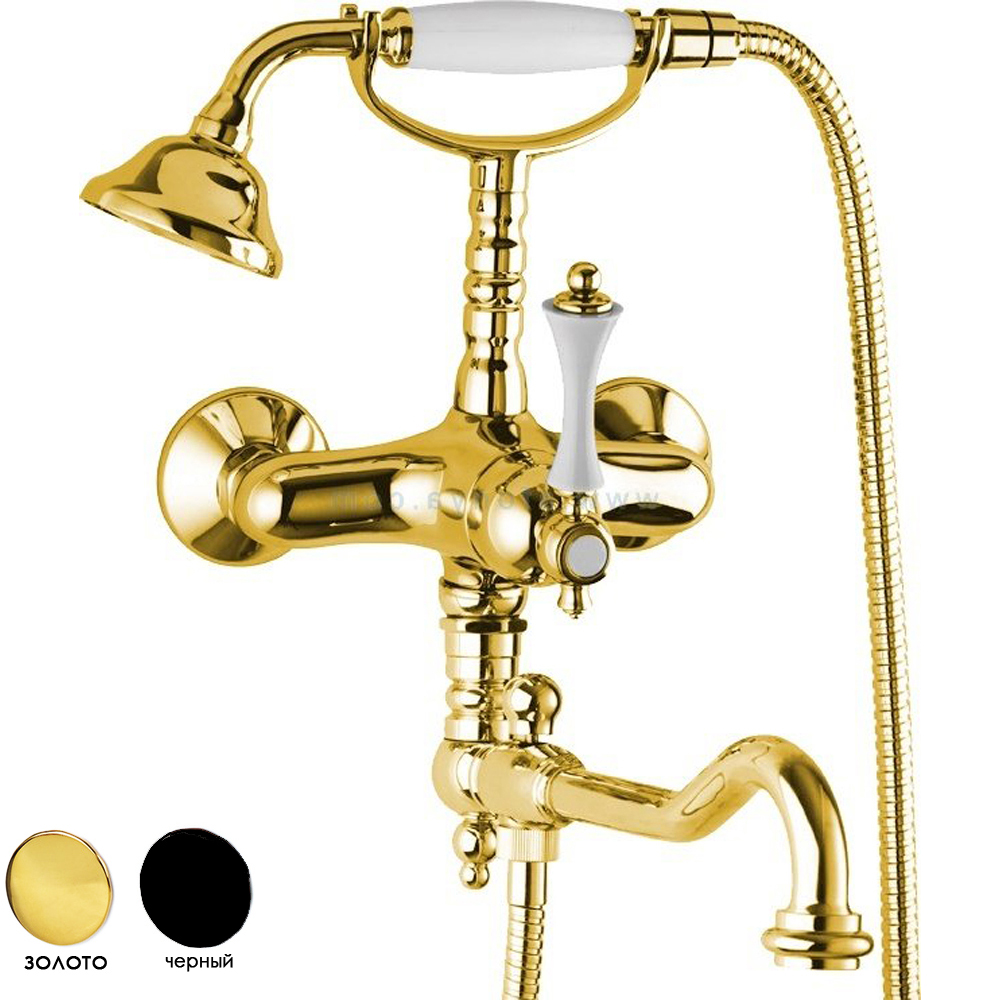 Смеситель для ванны с душем Cezares MARGOT-VDFM2-03/24-N (золото 24 карат/чёрный)