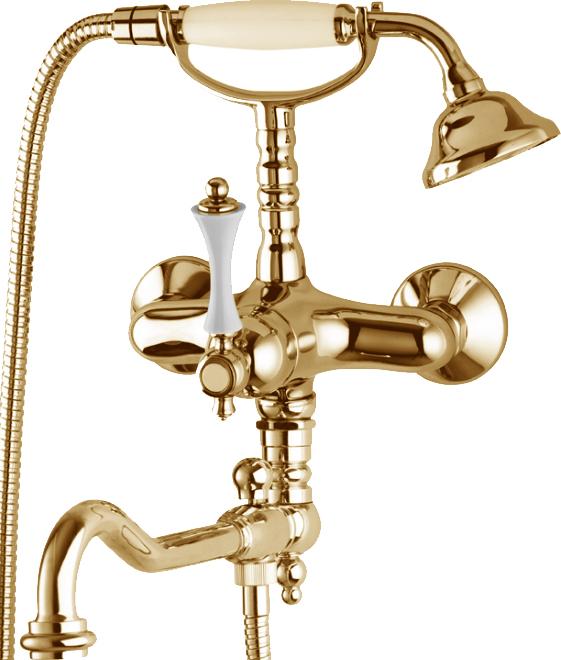 Смеситель для ванны с душем Cezares MARGOT-VDFM2-03/24-Bi (золото 24 карат/белый)
