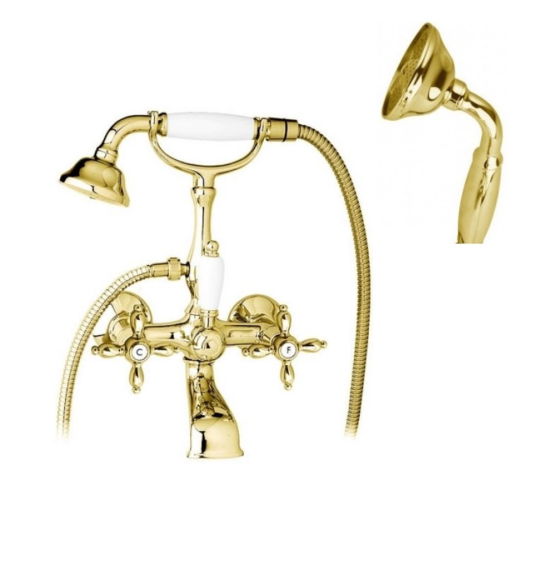 Смеситель для ванны с душем Cezares NOSTALGIA-VD-03/24-M (золото 24 карат/белый)