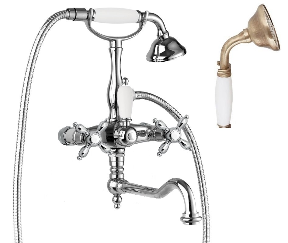 Смеситель для ванны с душем Cezares NOSTALGIA-VDF-02-Bi (бронза/белый)