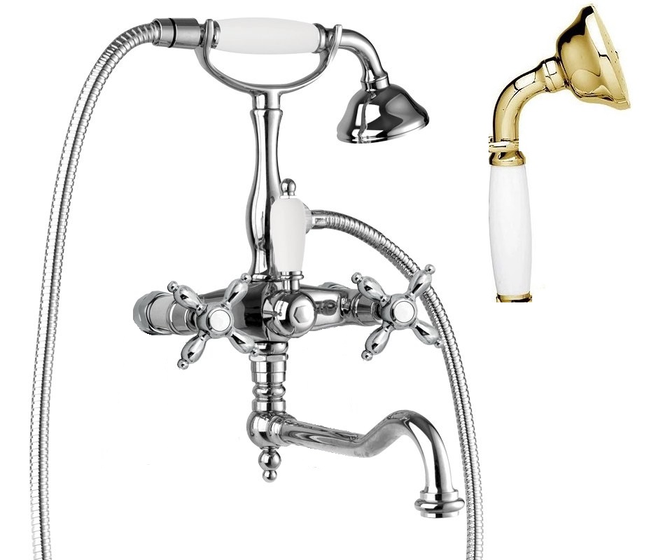 Смеситель для ванны с душем Cezares NOSTALGIA-VDF-03/24-Bi (золото 24 карат/белый)