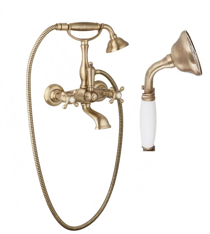 Смеситель для ванны с душем Cezares GOLF-VD-02-Bi (бронза/белый)
