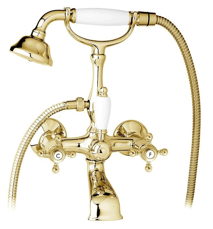 Смеситель для ванны с душем Cezares GOLF-VD-03/24-Bi (золото 24 карат/белый)