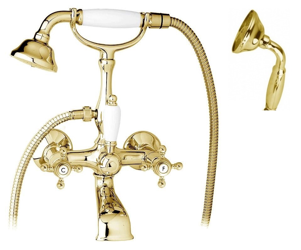Смеситель для ванны с душем Cezares GOLF-VD-03/24-M (золото 24 карат/белый)