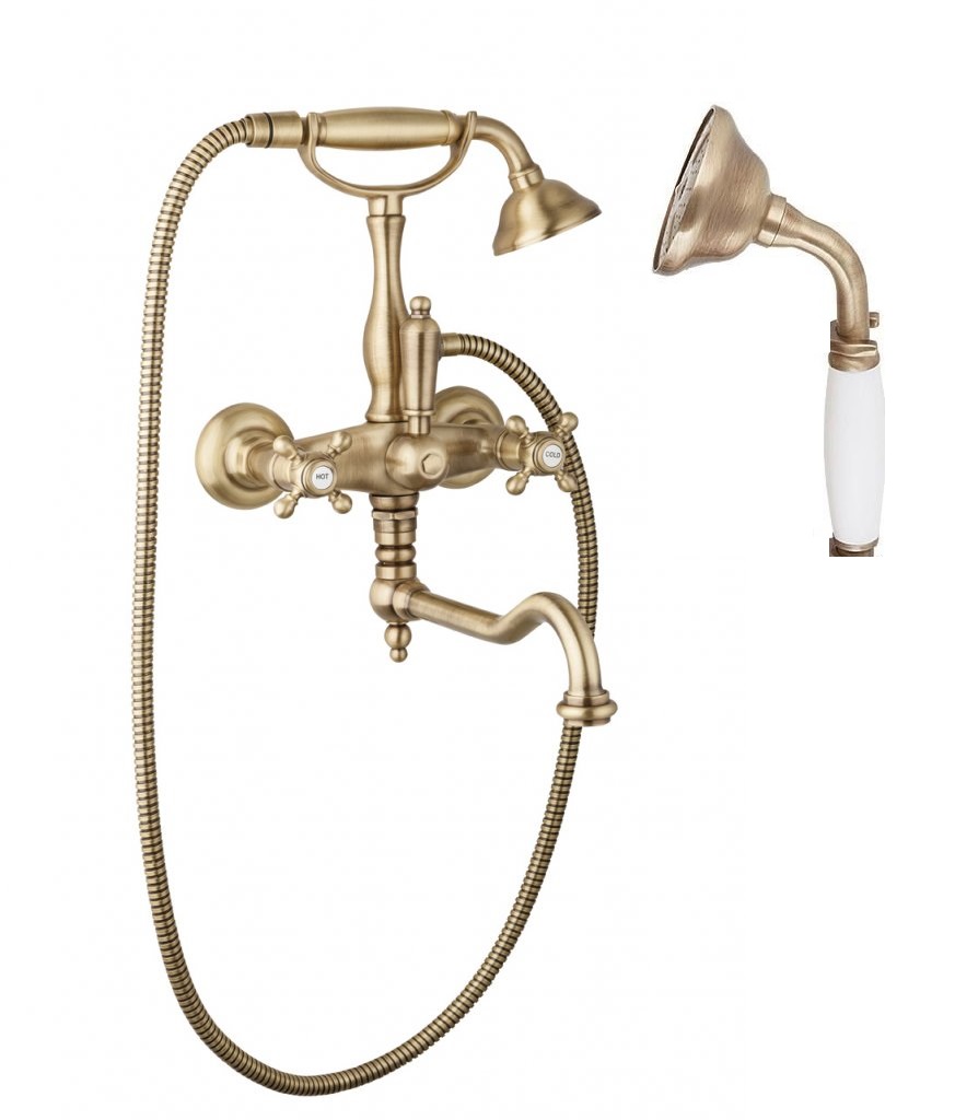 Смеситель для ванны с душем Cezares GOLF-VDF-02-Bi (бронза/белый)