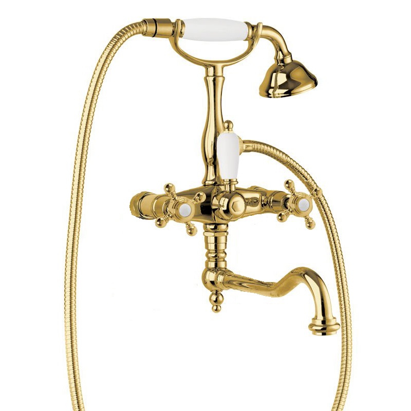 Смеситель для ванны с душем Cezares GOLF-VDF-03/24-Bi (золото 24 карат/белый)
