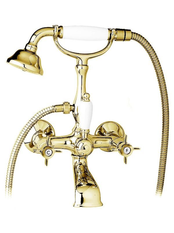 Смеситель для ванны с душем Cezares LORD-VD-03/24-Bi (золото 24 карат/белый)