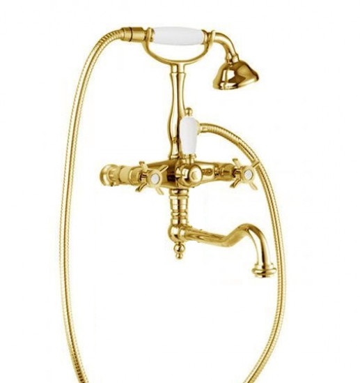 Смеситель для ванны с душем Cezares LORD-VDF-03/24-Bi (золото 24 карат/белый)